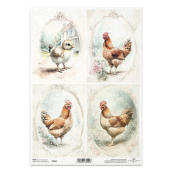 Papier ryżowy do decoupage A4 - kury wiejskie klimaty - R2563 - Itd Collection