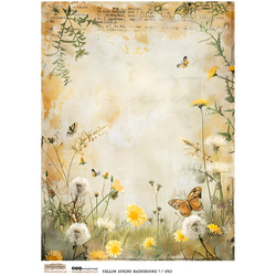 Papier ryżowy A4 - Scraplove - Yellow Spring Background 1 kwiaty polne motyle