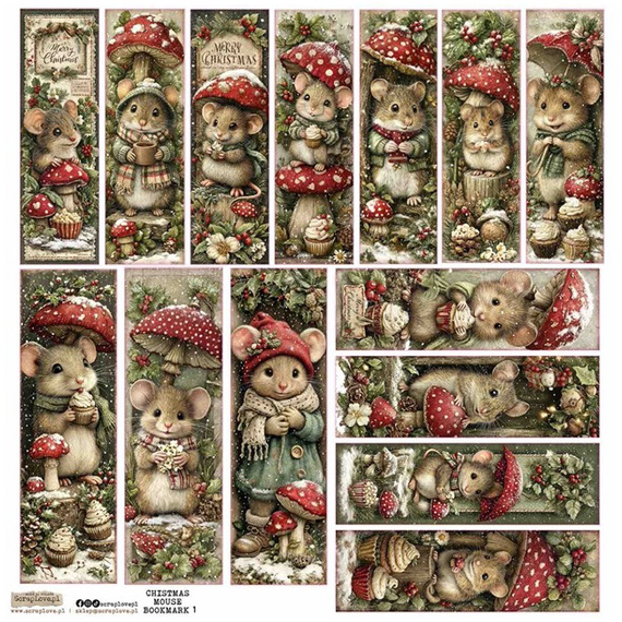 Naklejki papierowe - ScrapLove - Christmas Mouse Bookmark 1 - Świąteczne mysie zakładki