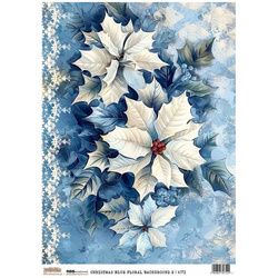 Papier ryżowy A4 - Scraplove - Christmas Blue Floral Background 2 - Świąteczne niebieskie tło kwiatowe