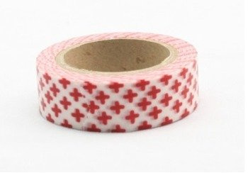 Taśma dekoracyjna biała w czerwone krzyżki