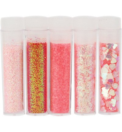 Zestaw brokatów i ozdób serduszka - różowe