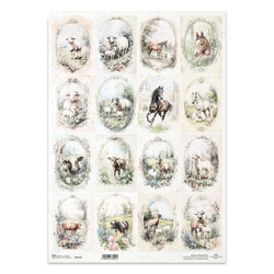 Papier ryżowy do decoupage A3 - konie krowy kozy owce - R1414L - Itd Collection