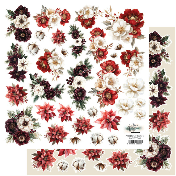 Papier do scrapbookingu 30x30 - Alchemy of Art - dodatki do samodzielnego wycięcia Wonderful Christmas Time kwiaty