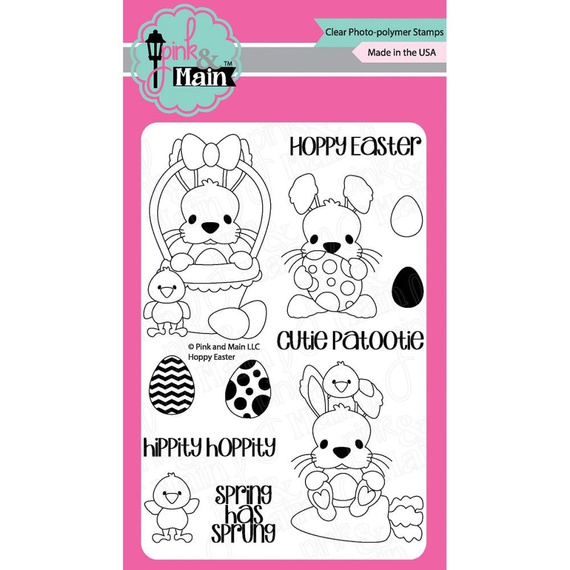 Stempel - Pink & Main - Hoppy Easter - pisanki kurczaczek króliczek Wielkanoc
