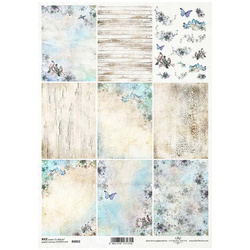 Papier ryżowy do decoupage ITD-R2032 ptaki, kwiaty, motyle, spękania, deski