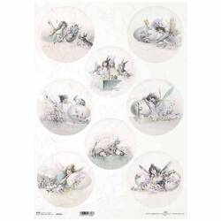 Papier ryżowy do decoupage A3 ITD-1007L kobiety anioły, kobiety wróżki z zajączkami i kurczakami
