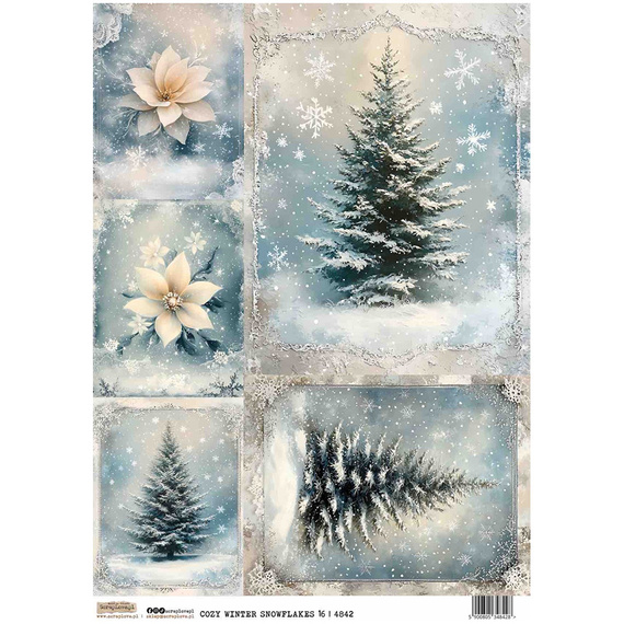 Papier ryżowy A4 - Scraplove - Cozy winter Snowflakes 16 - Ośnieżona przytulna zima