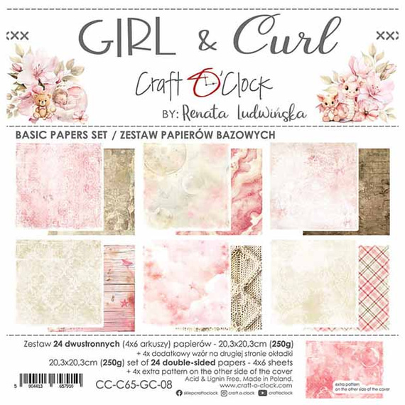 Zestaw papierów do scrapbookingu 20,3x20,3 - Craft o'clock - Girl & Curl - BASIC