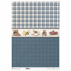 Papier ryżowy do decoupage A3 ITD-0791L niebieska kratka, zabawki
