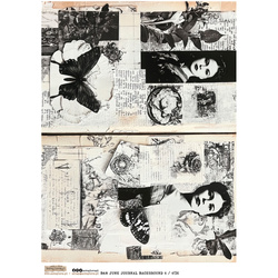 Papier ryżowy A4 - Scraplove - B&W Junk Journal Background 4 kobiety retro motyl