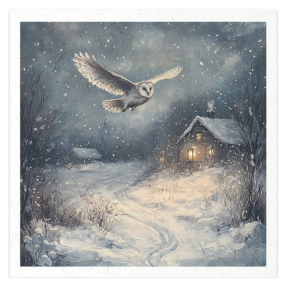 Zestaw papierów ryżowych - krajobraz nocą, zima, sowa, domek, gwiazdy - RSM179 - Itd Collection