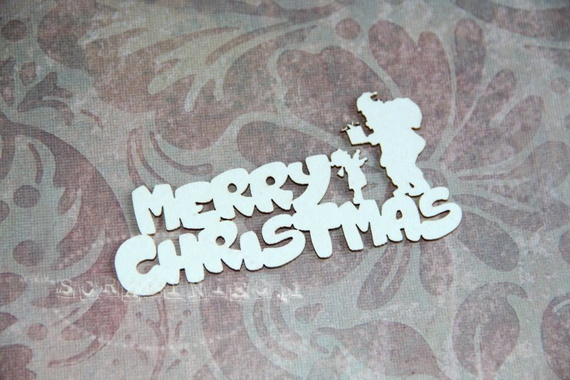 Tekturka Merry Christmas napis - Santa - Scrapiniec - mikołaj