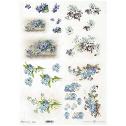 Papier ryżowy do decoupage A3 ITD-1036L  fiołki, śniedki, niezapominajki