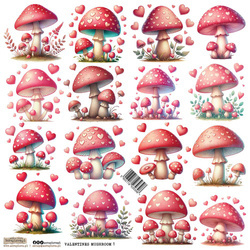 Naklejki papierowe - ScrapLove - Valentines Mushroom 1 muchomory w serduszka