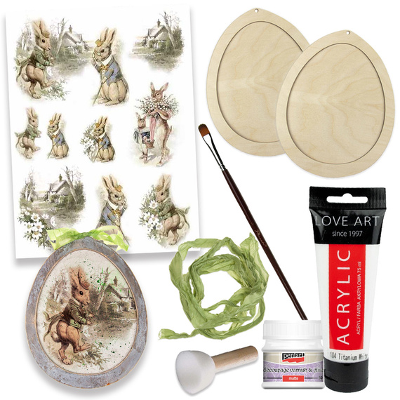 Zestaw do decoupage jajka wielkanocne drewniane z ramką 