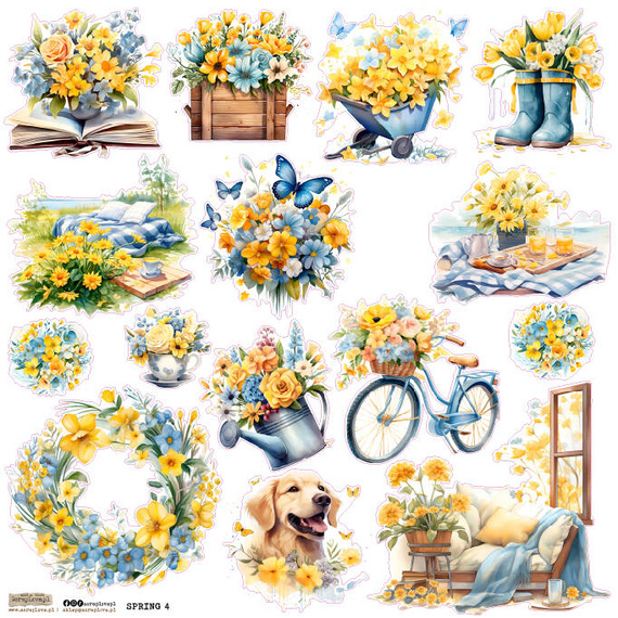 Naklejki - ScrapLove - Spring 4 kwiaty wianki