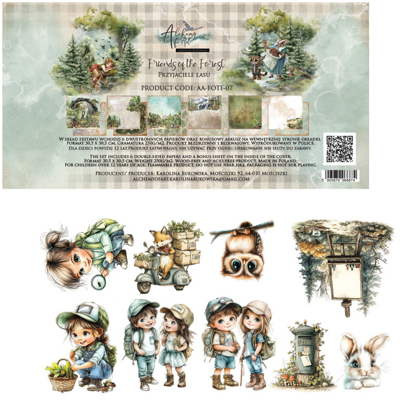 Zestaw papierów do scrapbookingu 30x30 - Alchemy of Art - Przyjaciele lasu
