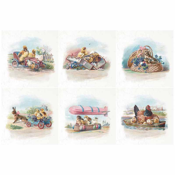 Zestaw papierów ryżowych - ITD RSM067 vintage kury, zające, kurczaki
