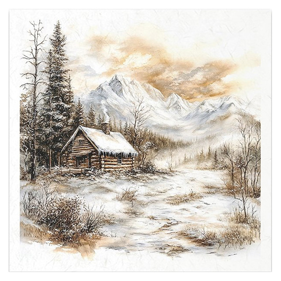 Zestaw papierów ryżowych - pejzaż zimowy, domki, drzewa iglaste - RSM205 - Itd Collection