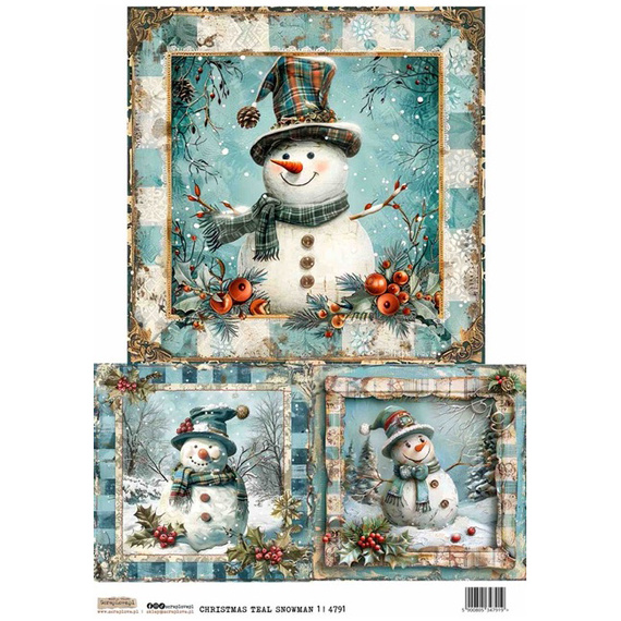 Papier ryżowy A4 - Scraplove - Christmas Teal Snowman 1 - Turkusowy bałwan