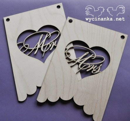 Proporczyki baner Mr i Mrs sklejka 3mm - Wycinanka