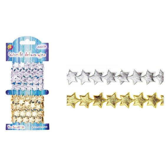 Gwiazdki dekoracyjne na taśmie złote i srebrne