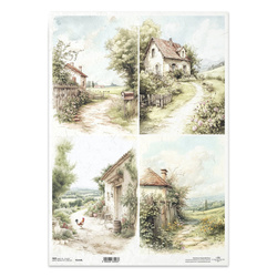 Papier ryżowy do decoupage A3 - wiejskie widoczki - R1416L - Itd Collection