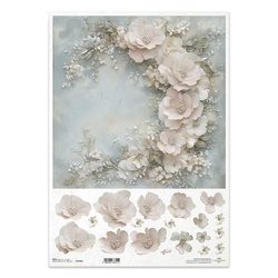 Papier ryżowy do decoupage A3 - kwiaty 3D - R1449L - Itd Collection
