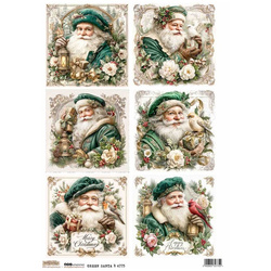 Papier ryżowy A4 - Scraplove - Green Santa 1 - Zielony Mikołaj
