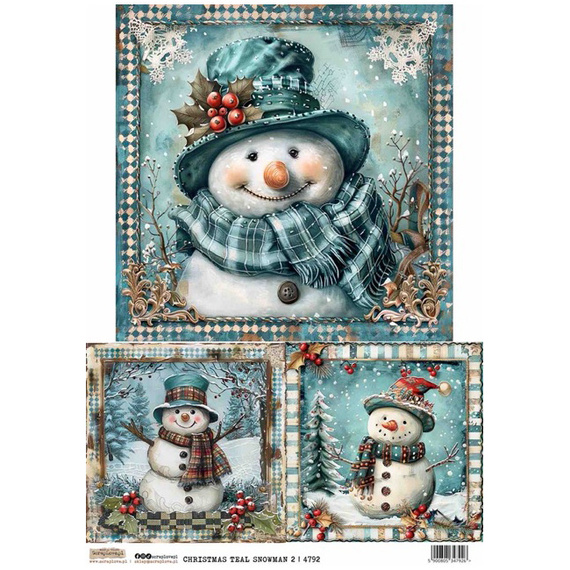 Papier ryżowy A4 - Scraplove - Christmas Teal Snowman 2 - Turkusowy bałwan
