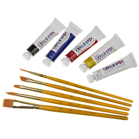 Zestaw malarski podróżny w etui - Phoenix - farby akrylowe 5x12 ml, 5 pędzli