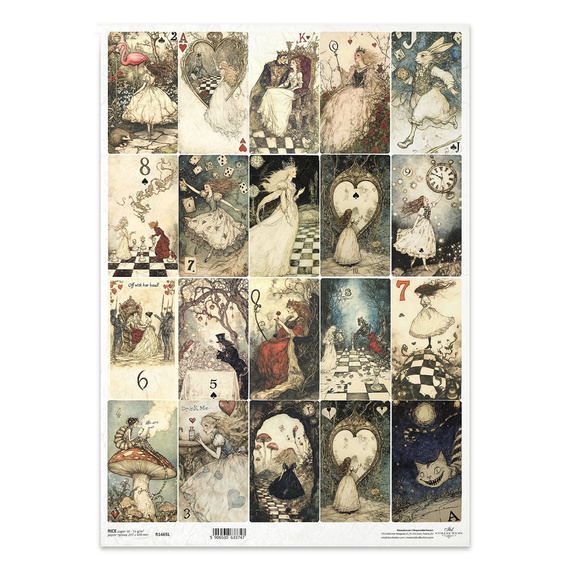 Papier ryżowy do decoupage A3 - Królowa Kier, szachy, Alicja, karty, kot - R1465L - Itd Collection