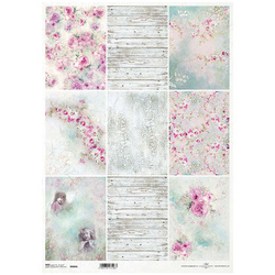 Papier ryżowy do decoupage A3 ITD-886L kwiaty, róże, deski, spękania