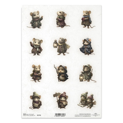 Papier ryżowy do decoupage A4 - myszy, zima, vintage - R2739 - Itd Collection