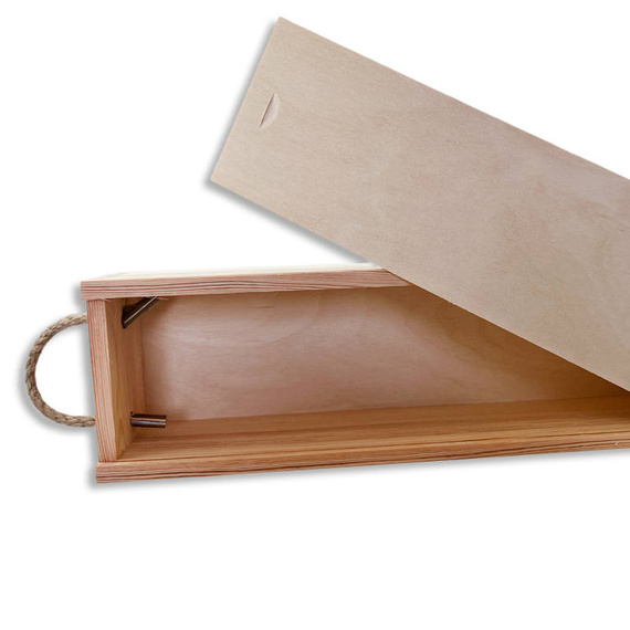 Drewniana skrzynka na wino z zasuwką - pudełko prezentowe do dekoracji 36 cm