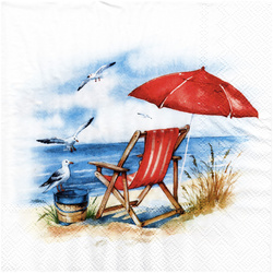 Serwetka do decoupage 33x33cm - Beach Day leżak i parasol