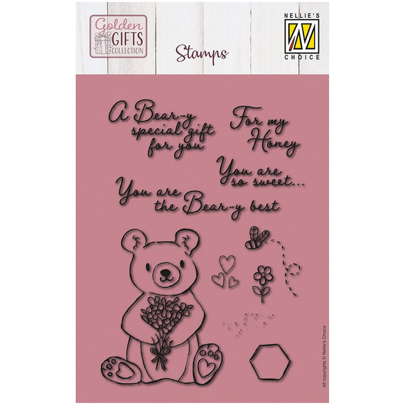 Stempel - Nellie`s - NSCS026 miś z kwiatami życzenia