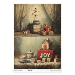 Papier ryżowy do decoupage A3 - baletnica, pozytywka, retro Boże Narodzenie - R1518L - Itd Collection