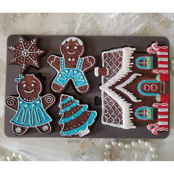 Foremka silikonowa - Prima - Festive Gingerbread Treats piernikowe ludziki i chatka