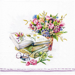 Serwetka do decoupage 33x33cm - Spring Novels kwiaty książki