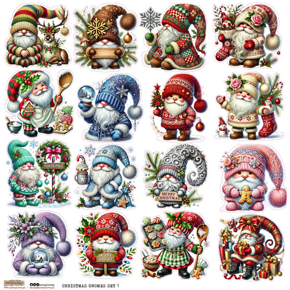 Naklejki papierowe - ScrapLove - Christmas Gnomes Set 1 - Świąteczne skrzaty 1