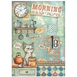 Papier ryżowy do decoupage A4 - Furry Friends poranek kota - Stamperia