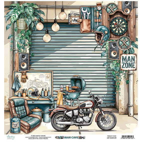 Papier do scrapbookingu 30x30 - Mintay - Man Cave 01