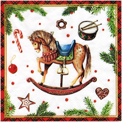 Serwetka do decoupage 33x33cm - Classic rocking horse konik na biegunach