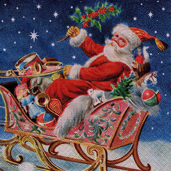 Serwetka 33x33cm - Mikołaj na saniach