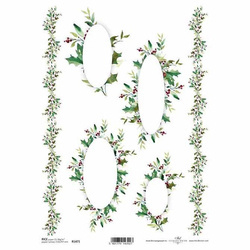 Papier ryżowy do decoupage A4 ITD-R1471 ramki ostrokrzew