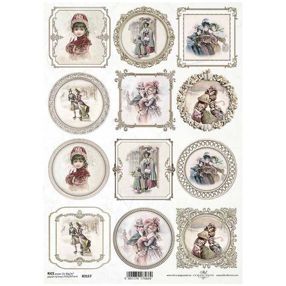 Papier ryżowy A4 do decoupage ITD-R2117 vintage ramki, zimowa sceneria
