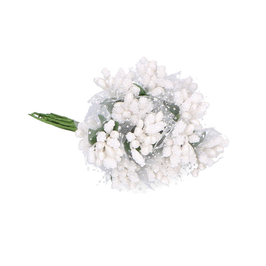 Bukiecik / kaszka ryżyk dekoracyjny biały z tiulem