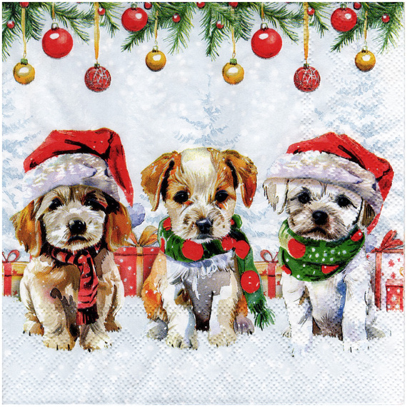 Serwetka do decoupage 33x33cm - Funny cute puppies świąteczne pieski